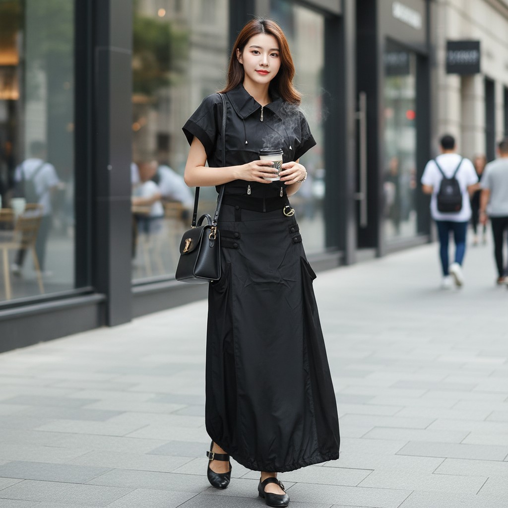 Modernes Casual-Set aus Rock und Jacke aus leichtem Windbreaker-Material – perfekt für stilvolle Alltagslooks mit Komfort.