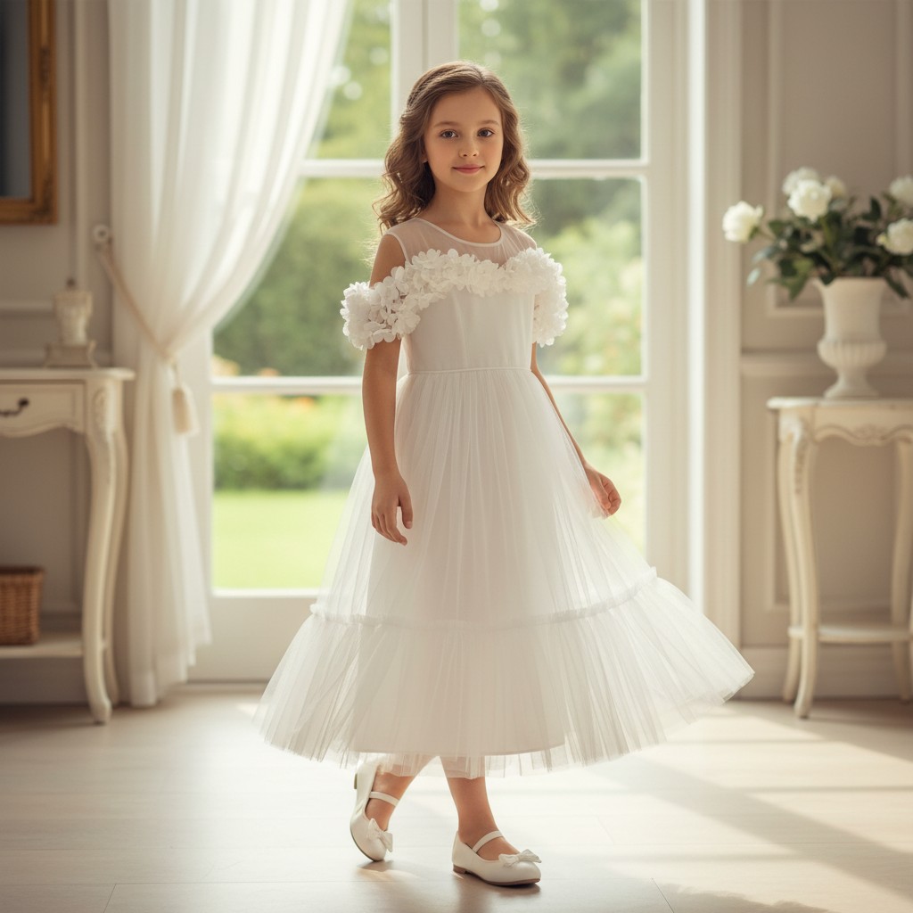 Festliches weißes Kinderkleid Princess Magic mit luftigem Tüllrock für Hochzeit
