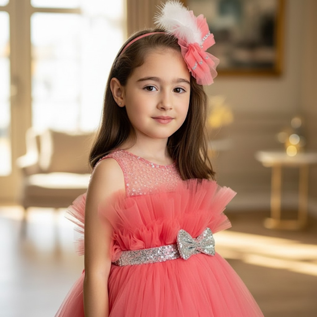 Festliches Kinderkleid Royal Star lachsfarben für Hochzeit, Geburtstag und besondere Anlässe