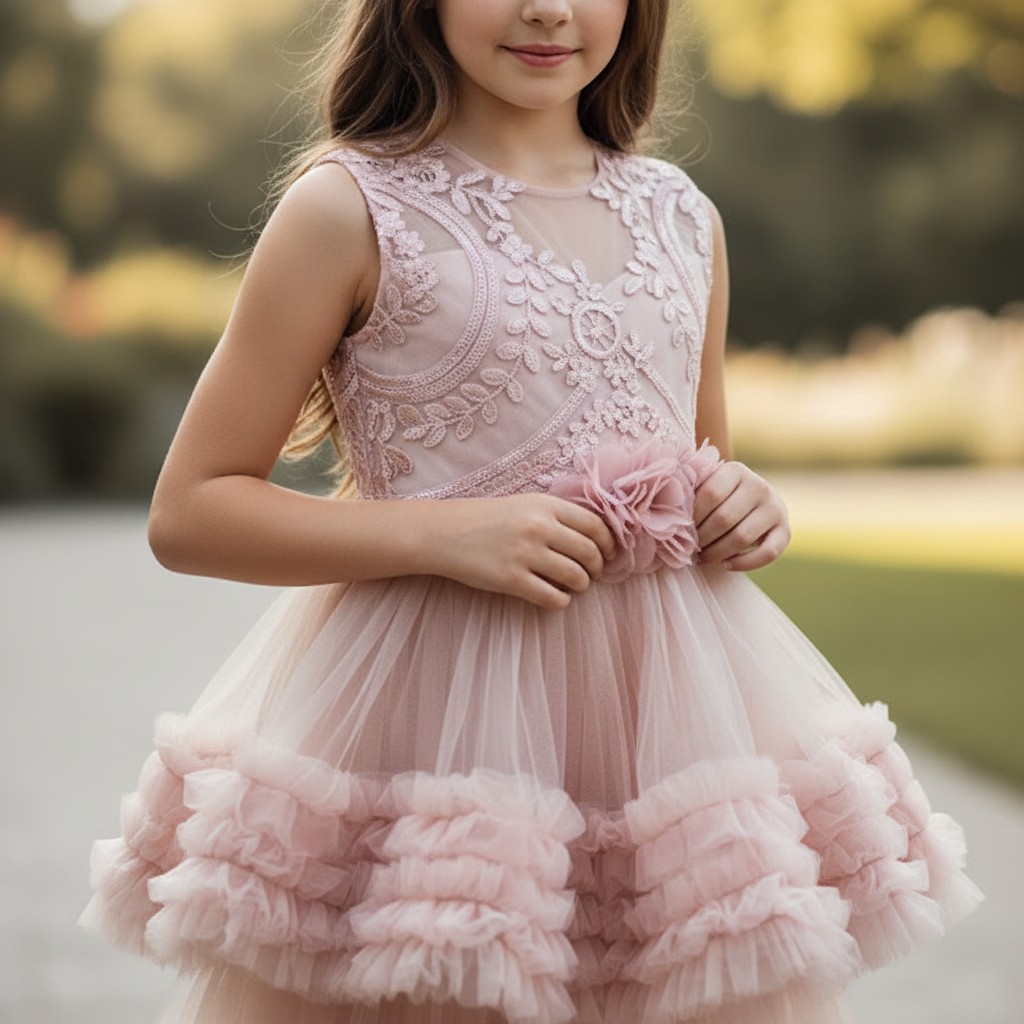 Festliches Kinderkleid Star Dream rosé mit Rüschen und Spitze für besondere Anlässe
