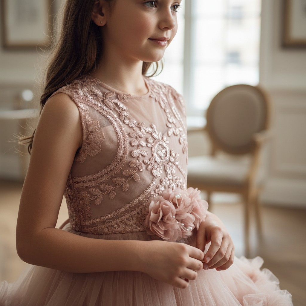 Festliches Kinderkleid Star Dream rosé mit Rüschen und Spitze für besondere Anlässe