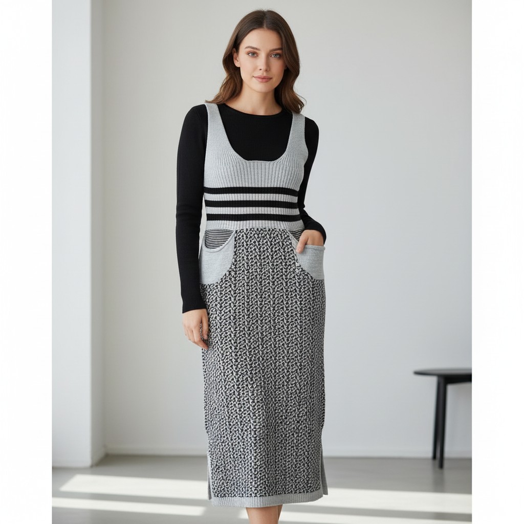 Modernes Strickkleid im Layering-Style – bequem, stilvoll und perfekt für den Alltag.