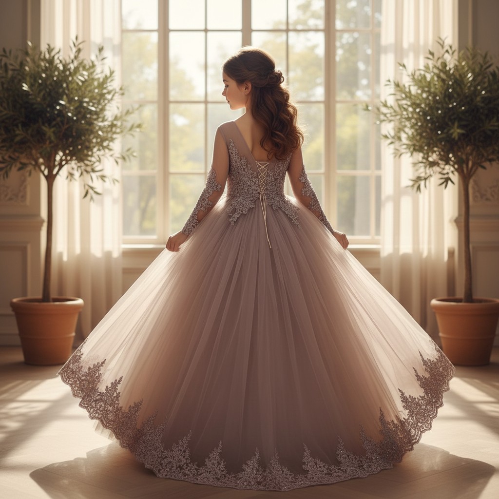 Festliches Kinderkleid Glanz Nayla lila mit Spitze und voluminösem Tüllrock