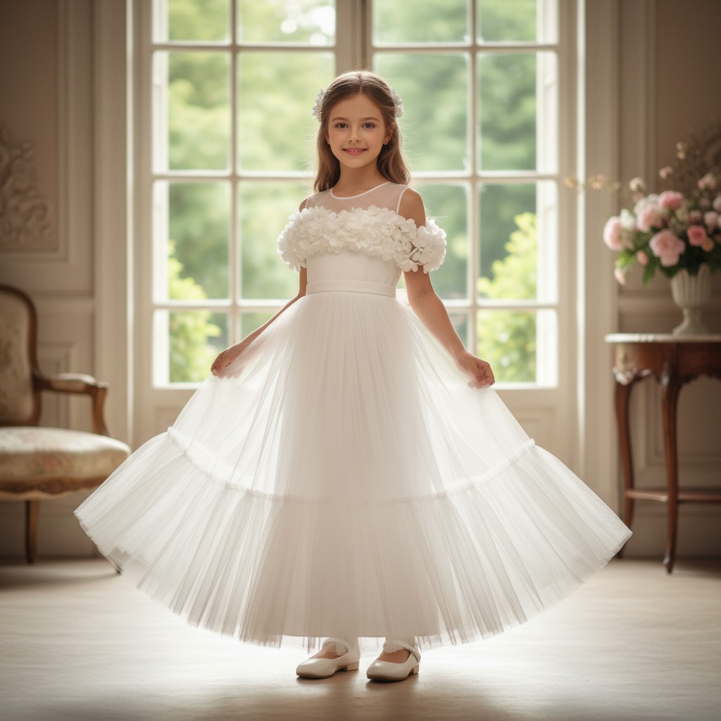 Festliches weißes Kinderkleid Princess Magic mit luftigem Tüllrock für Hochzeit