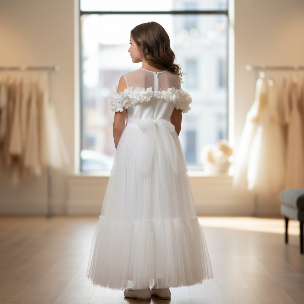 Festliches weißes Kinderkleid Princess Magic mit luftigem Tüllrock für Hochzeit