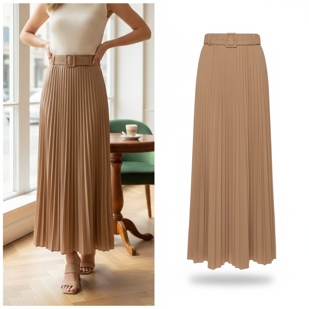 Fließender Plissee-Rock mit eleganter Silhouette – perfekt für stilvolle Alltagslooks und feminine Auftritte.