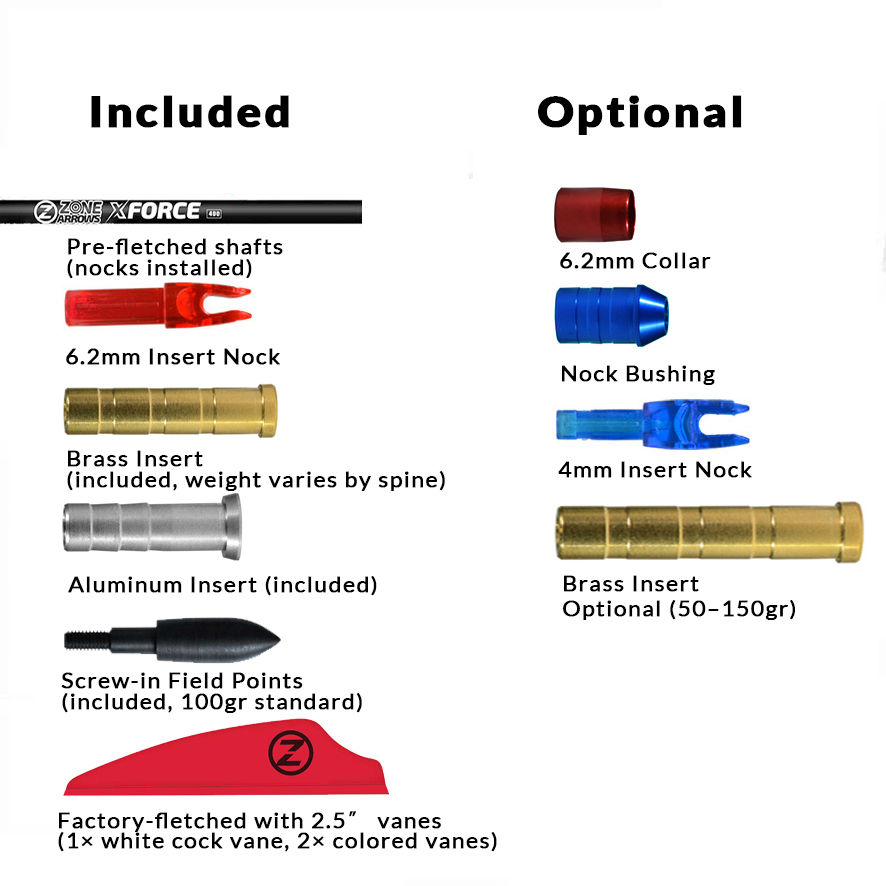 Thumbnail: X-Force Hunting Arrows – .246" ID  w/ Inserts & Points (6/Pack)