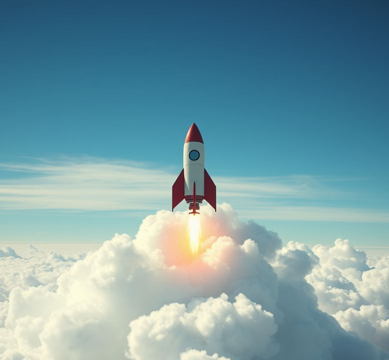 Rocket bursting through clouds