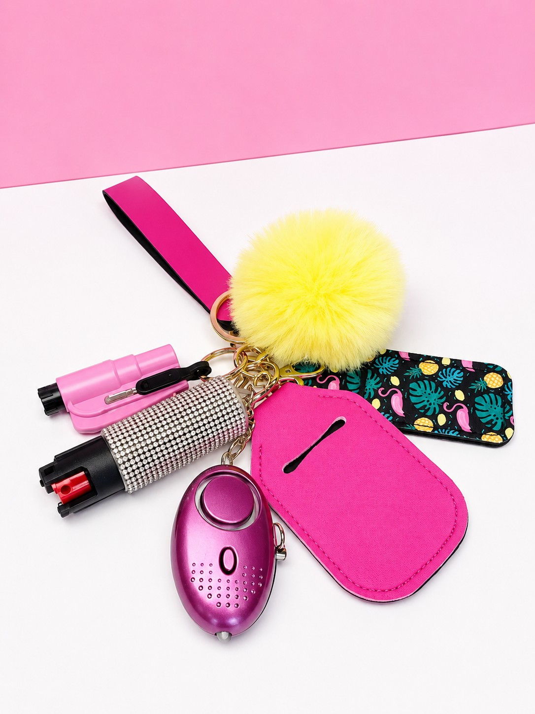 Pink Flamingo Safety Keychain set