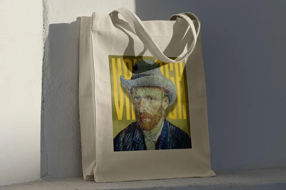 Crem Tote Bag with Van gogh portrait print