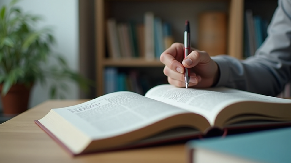 Eye-level view of a professional reading a mental health development book