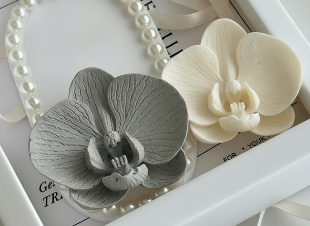 Single Orchid Cement Decor | Single Orchid Beeswax