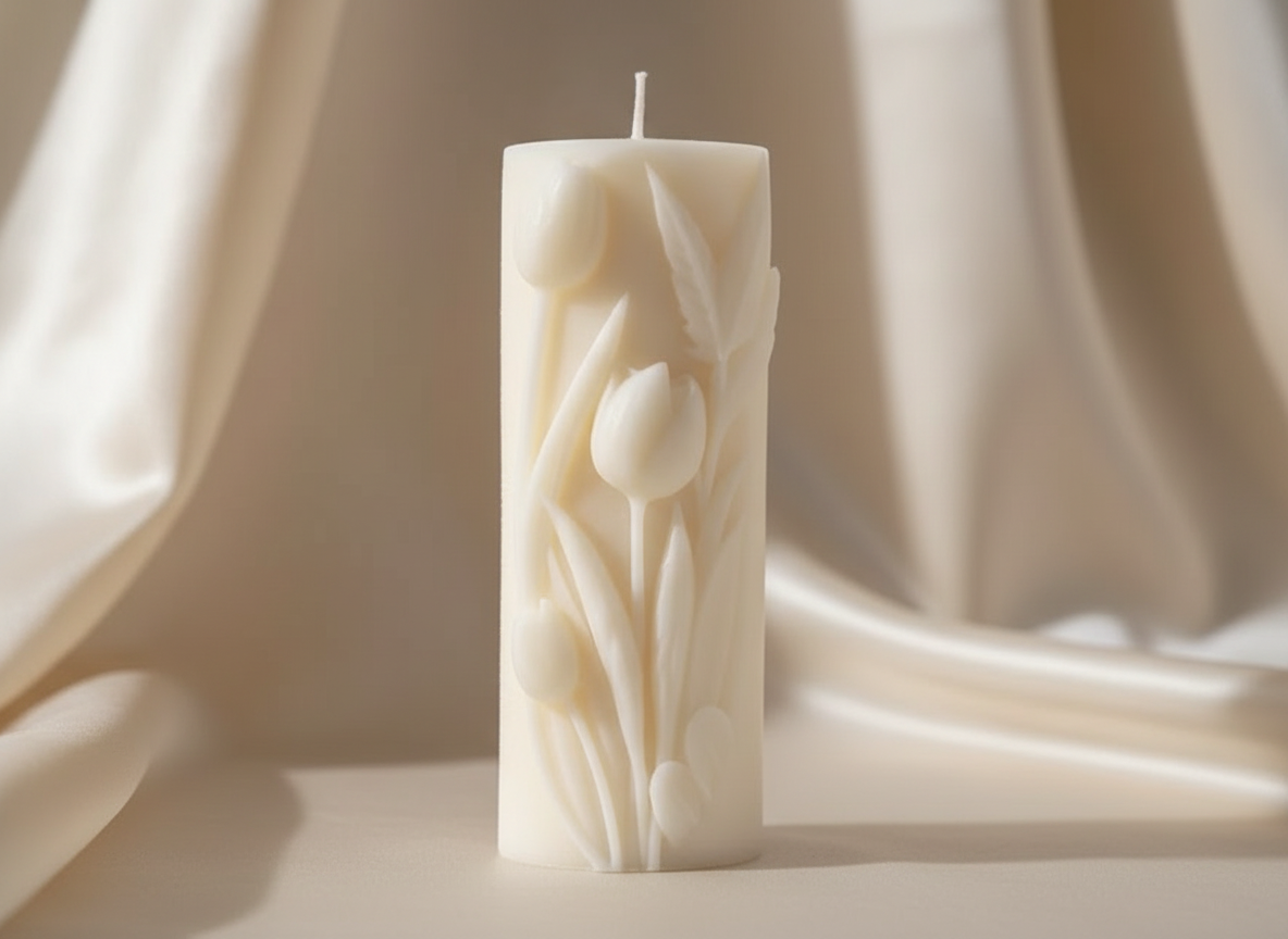 Tulip Pillar White Beeswax Candle
