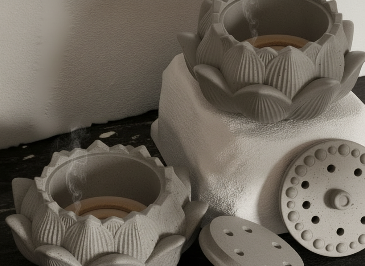 Lotus Trail Incense Makko Burner | Handmade Cement Burner with Tray