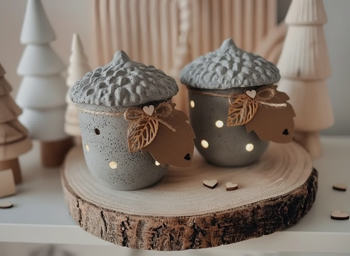 Acorn Cement Container with Lid | Tealight Holder | Handmade Decor