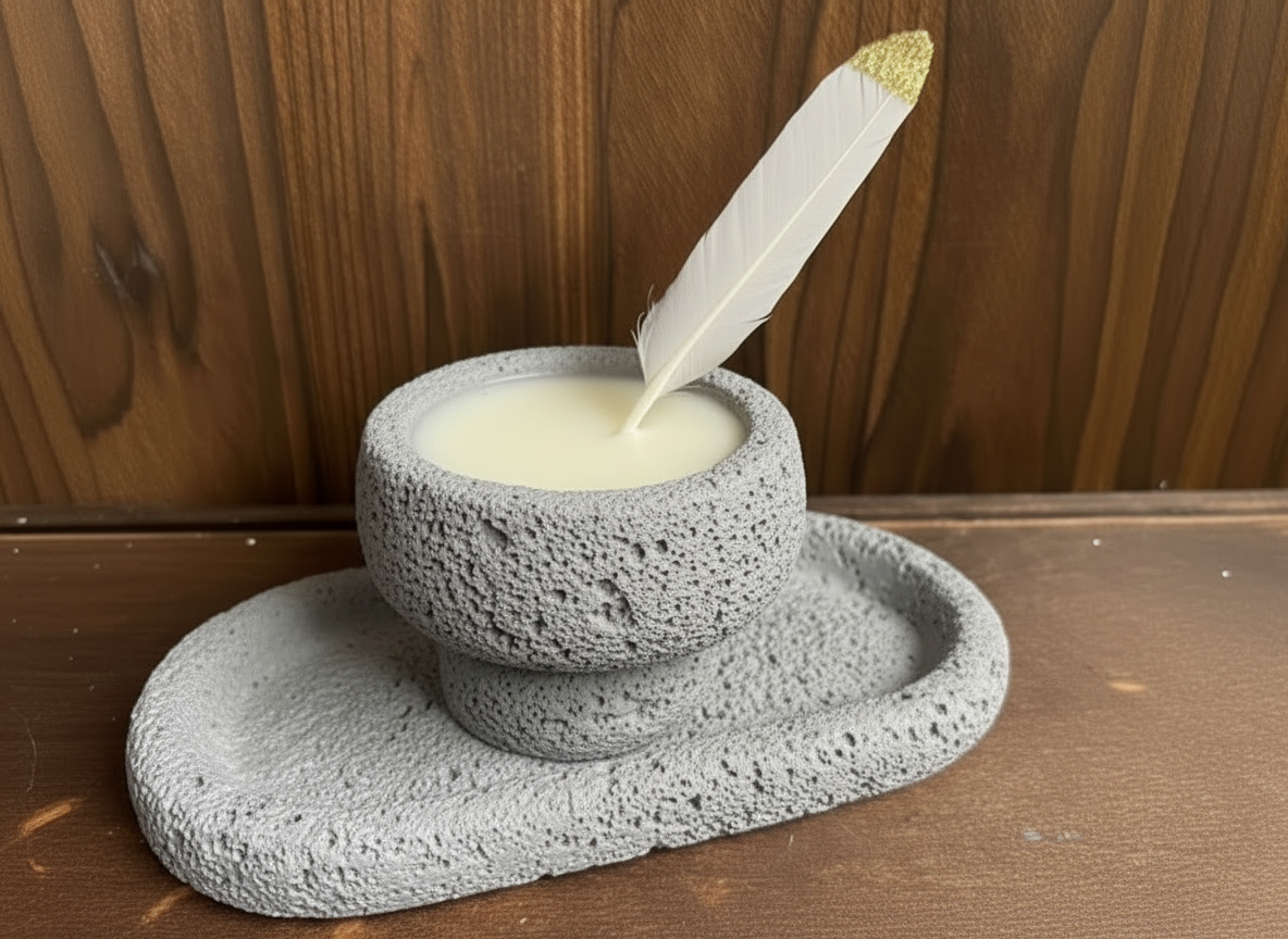 Lava Cup Cement Container with Tray |  Lava Cup Beeswax Candle with Tray