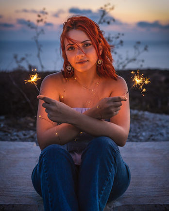 Woman female portrait at night with sparkles