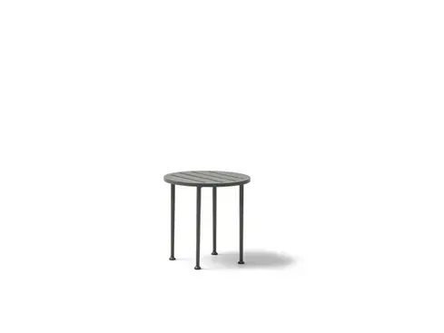 Wide studio shot of the CURIO Side Table with flared base and aluminium structure.