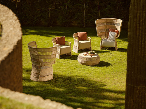 ESCALA outdoor lounge setting with high back and lounge chairs