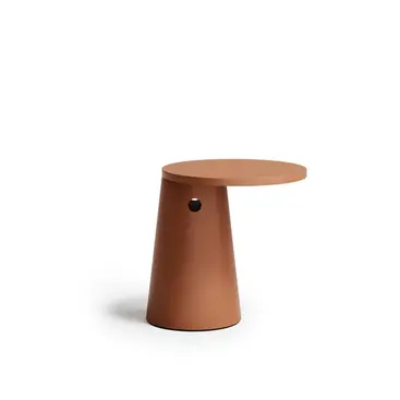 The TOTEM Side Table features a bold, sculptural base and concrete finish. 
