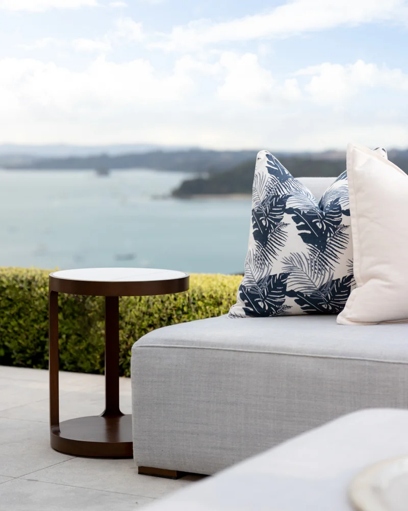 Close-up of Azur outdoor sofa highlighting water-resistant fabrics, perfect for weatherproof outdoor furniture NZ.