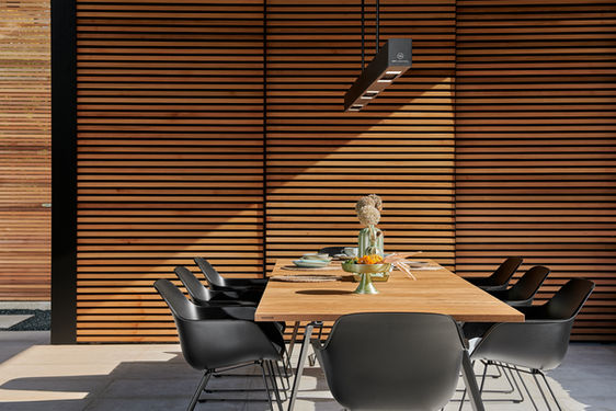 HEATSAIL BEEM light and heater in matte black finish, perfect for long dining tables