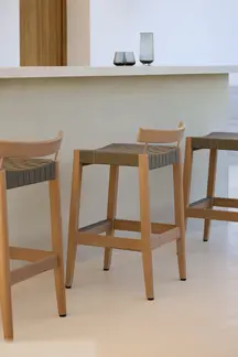 KUBIK outdoor bar stool in TechTeak with flat polyester strap seat for weather-resistant seating