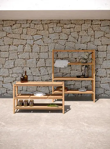 PANAMA Outdoor Console – Shown in a high-end residential setting as outdoor shelving or sideboard.