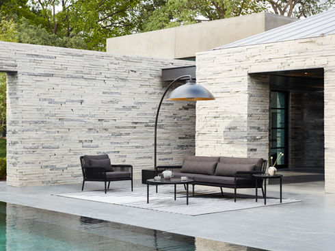 HEATSAIL DISC outdoor light with integrated infrared heating and sleek curved arm