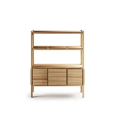 PANAMA Outdoor Cabinet – Studio product shot of cylindrical teak cabinet with enclosed storage.