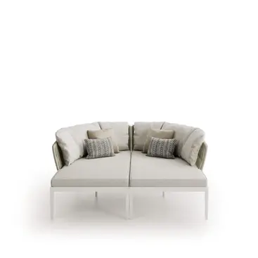 Studio shot of the DREAM Daybed by Atmosphera, an outdoor daybed sold in pairs for a refined lounge experience.