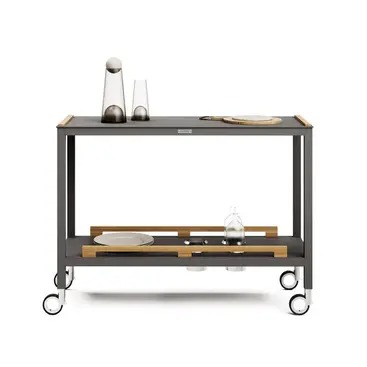 FLAIR Trolley – Studio product shot of aluminium and teak outdoor trolley.