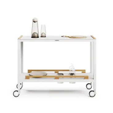 FLAIR Trolley – Studio product shot of aluminium and teak outdoor trolley.