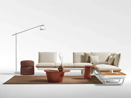 ORBIT Outdoor Lamp – Studio setup with outdoor lounge seating.
