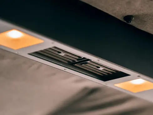 Product-only view of HEATSAIL LEAF, highlighting its sculptural form and multifunctional features