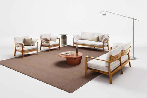 luxury outdoor armchairs and sofa setting teak