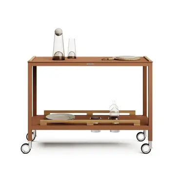 FLAIR Trolley – Studio product shot of aluminium and teak outdoor trolley.