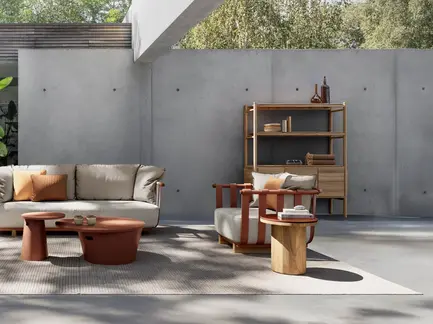PANAMA Outdoor Console – Shown in a high-end residential setting as outdoor shelving or sideboard.