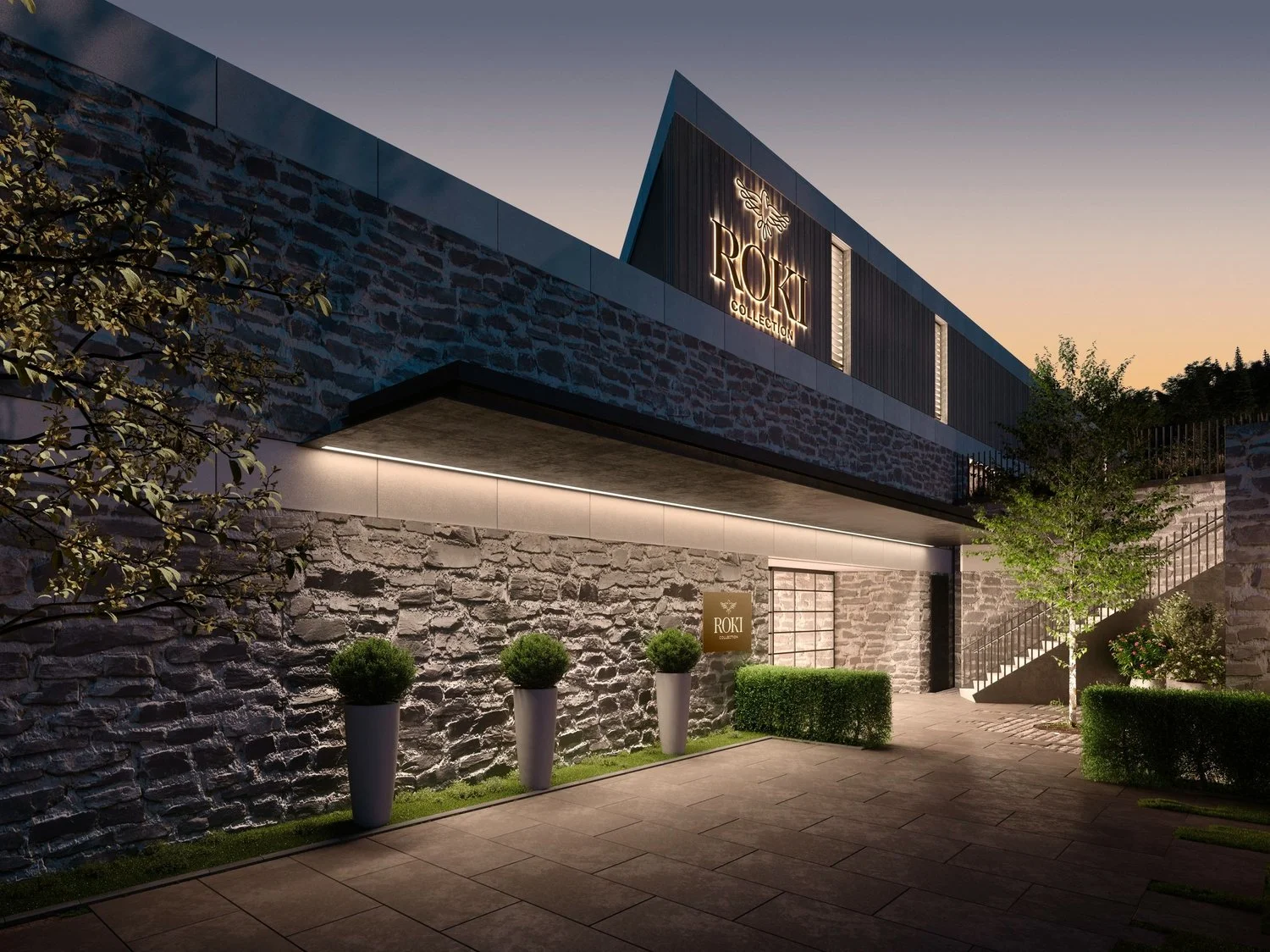 Entrance at the Roki Collection, on the shores of Lake Wakatipu, in the heart of Queenstown, New Zealand. 