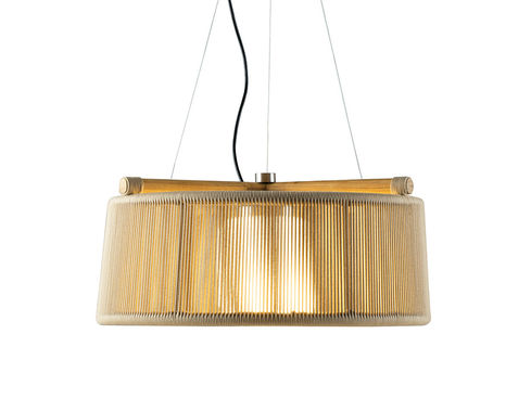 KILT outdoor suspension lamp in teak and woven rope, studio product image
