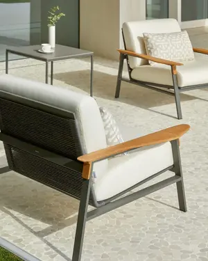 powder-coated aluminium outdoor furniture with teak armrests armchair