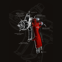 Ersatzteile für Lackierpistolen mit Dichtungen und Nadeln auf Werkbank im Werkstattumfeld