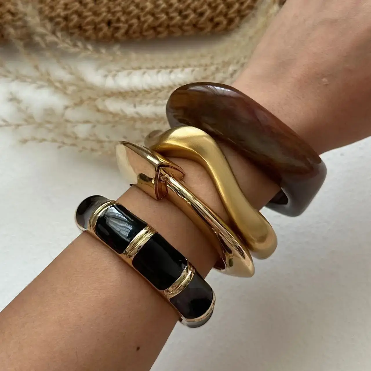 Boho Coffee Colored Irregular Acrylic Resin Chunky Bangles
