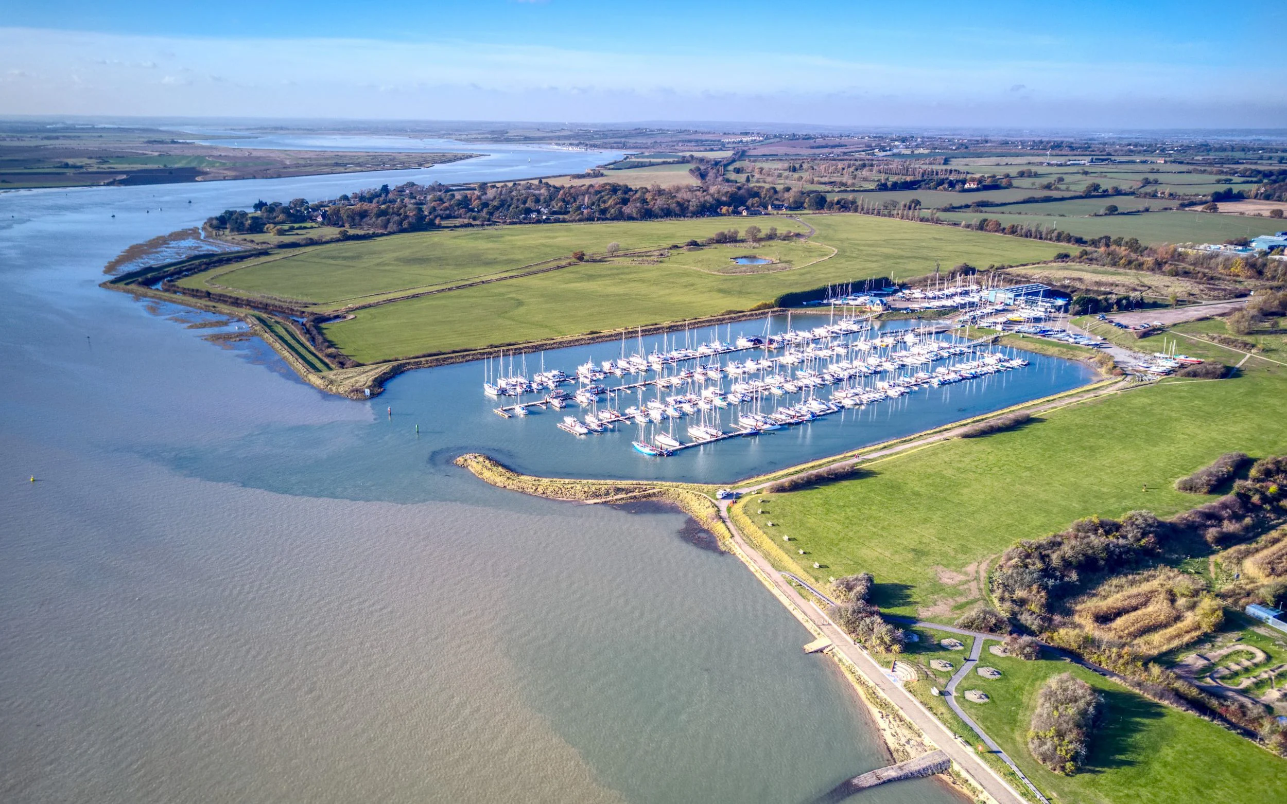 Aerial view of Burnham Yacht Harbour.