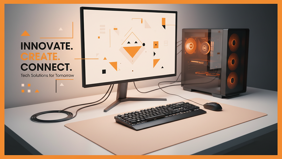 Eye-level view of a desktop computer with cables and peripherals