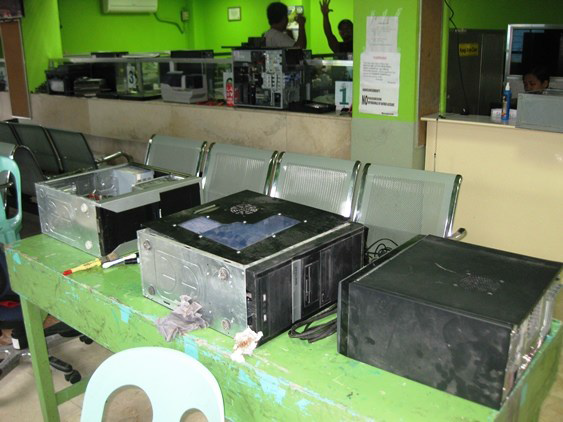 Computers laid out to dry. Many computers were destroyed from water damage, subs