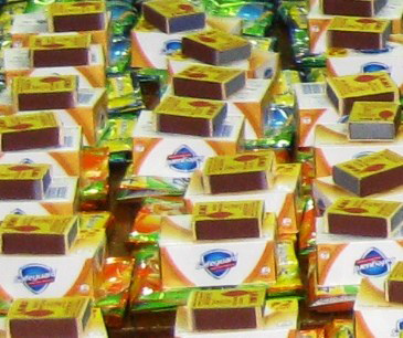 Hygiene kits comprising of matches, shampoo, and soap.png