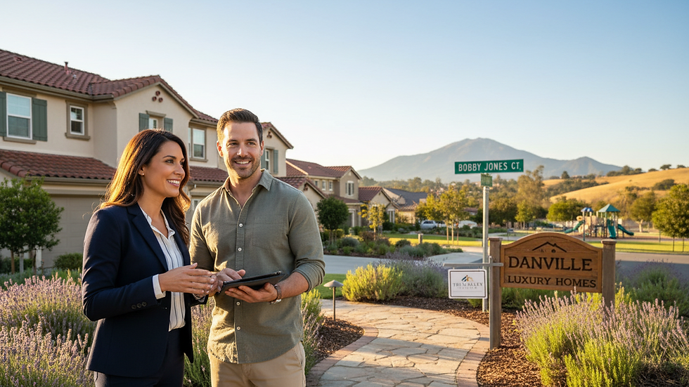 Close-up view of a real estate agent showing a Danville home to a client