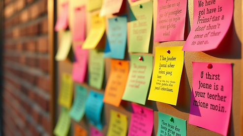 e.g., Sticky notes on Cork, Board