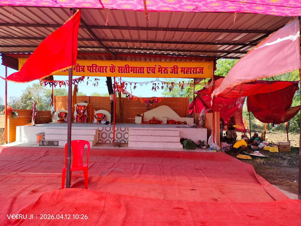 Wide-angle view of devotees gathered near a decorated temple courtyard for a traditional worship ceremony